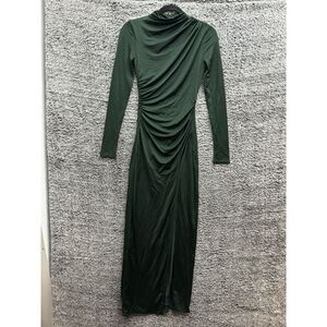 LAPOINTE Long Sleeve Double Face Satin Maxi Dress Drape Gown, Emerald Size XS‎